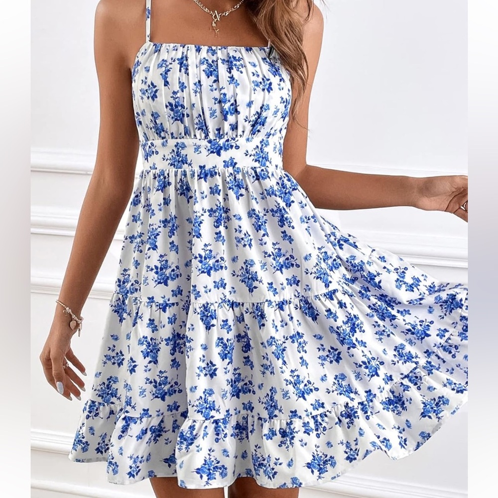 White and Blue Floral Dress